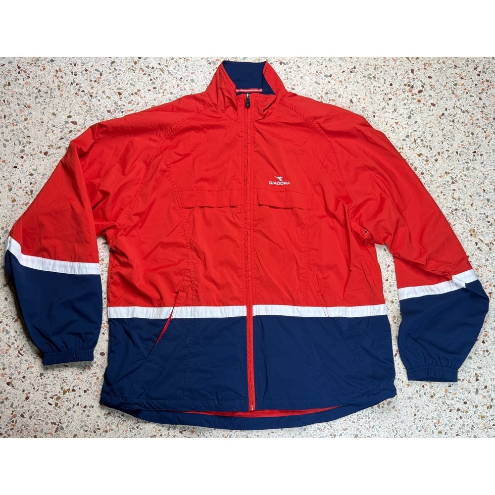 Diadora‎ Men's Full Zip Long Sleeve Embroidered Windbreaker Jacket Size Large